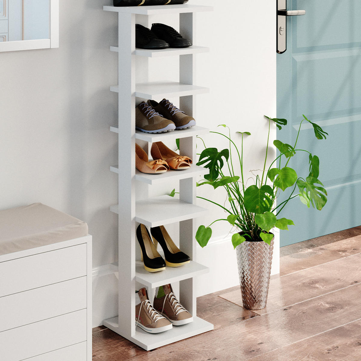 SCHUHSCHRANK Sara Weiß 26.7 x 110 cm - Weiß, Holzwerkstoff (26.7/110/27.7cm) - Vicco