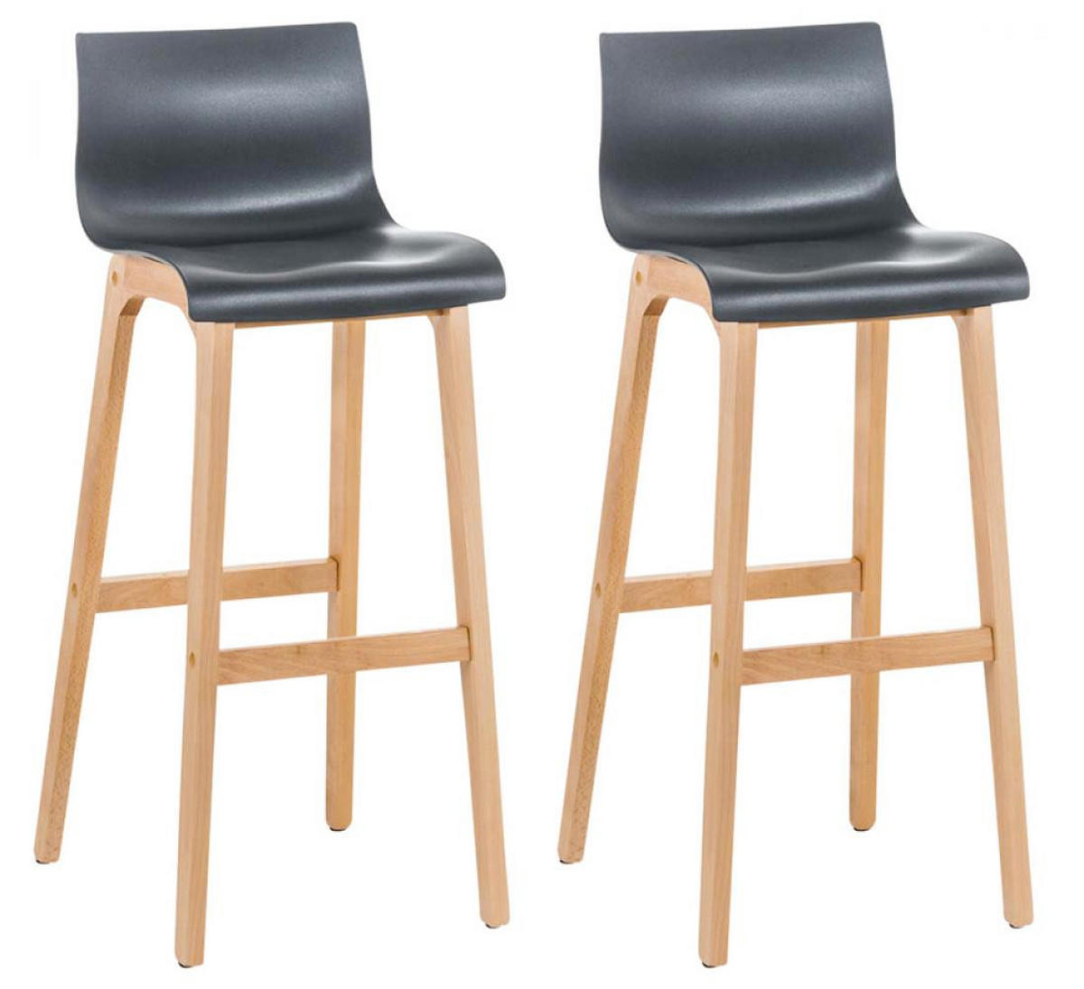 BARHOCKER 2er Set Holz grau - Eukalyptusholzfarben/Grau, Holz (41/101/46cm) - CLP
