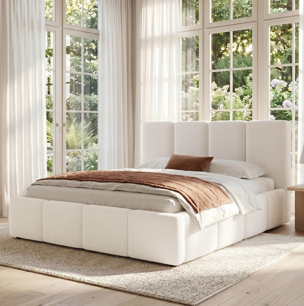 POLSTERBETT mit Lattenrost 180x200 cm Bouclé Beige - Beige, Metall (180/200cm) - Meubliv