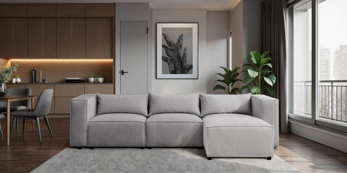 ECKSOFA Nevio - Grau, Holzwerkstoff/Textil (290/185cm) - Fun Möbel