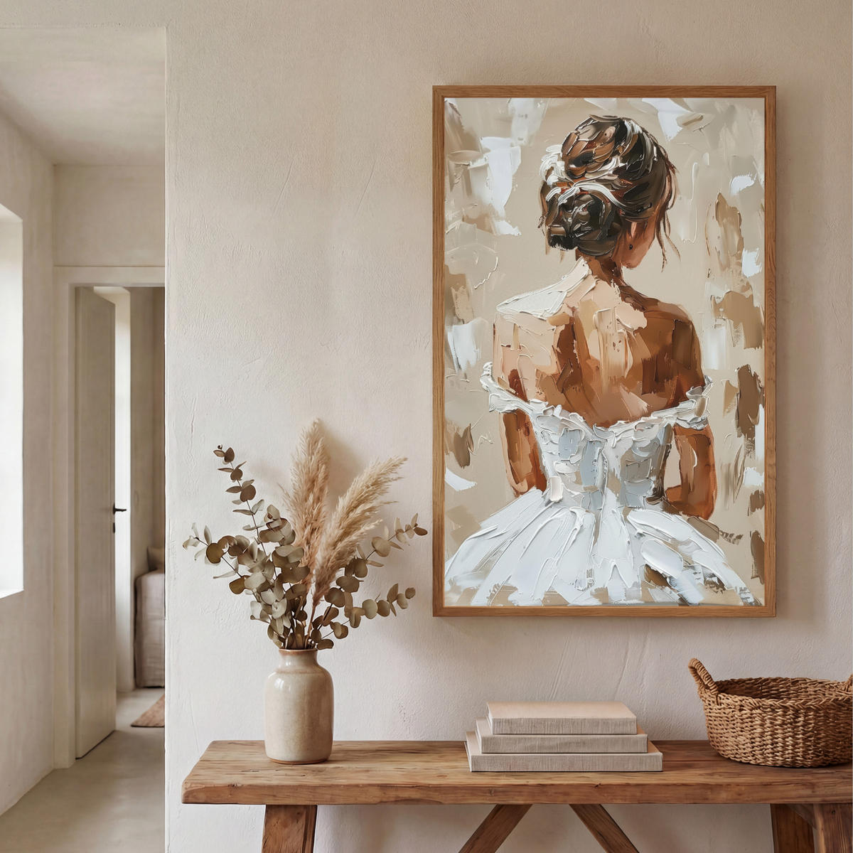 NÁSTĚNNÁ LAMPA S AKUMULÁTOREM Žena - malba - abstraktní - béžová - moderní 70x100 cm - světle hnědá, kompozitní dřevo (70/100/8cm) - OnlyWow