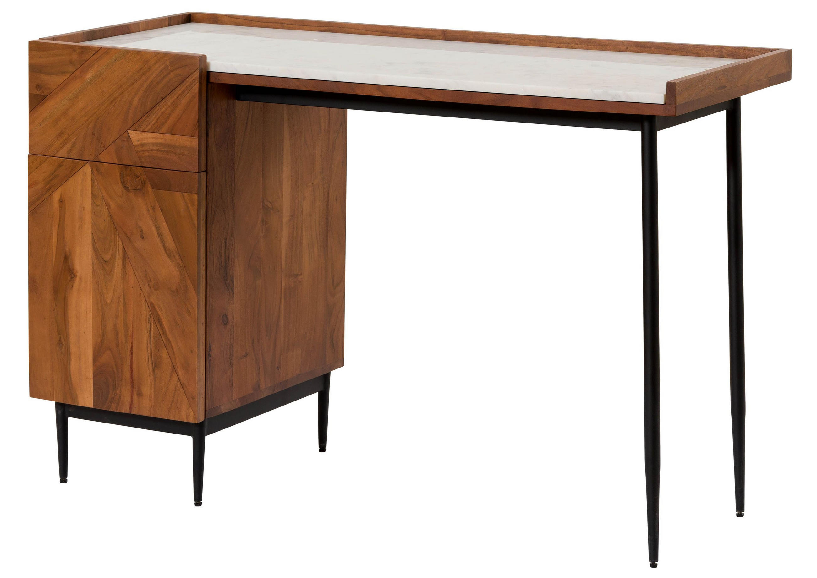 SCHREIBTISCH Akazie 120x47x77 natur lackiert / Marmor weiß KARLSTAD #18 - Braun, Holz (47/120/77cm) - Massivmoebel24