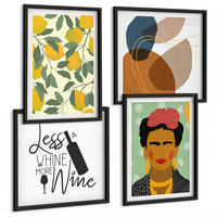 BILDER SET 4er Set - 50x50 cm & 40x60 cm Schwarzer Rahmen - Zitronenweinporträt von Frida - Schwarz, Kunststoff (50/50cm) - TULUP