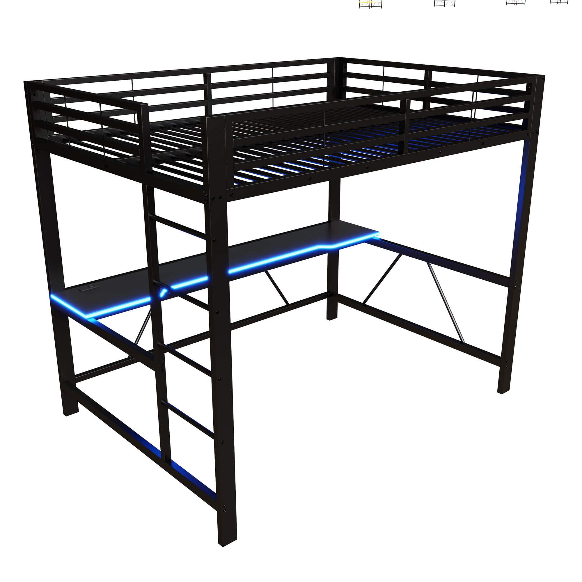 HOCHBETT 140/200 cm DE-03444, mit LED-Beleuchtung, USB-Ladestation und Schreibtisch, in Schwarz - Schwarz, Holzwerkstoff/Metall (140/200cm) - ComfortXL