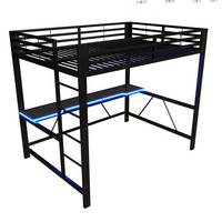 HOCHBETT 140/200 cm DE-03444, mit LED-Beleuchtung, USB-Ladestation und Schreibtisch, in Schwarz - Schwarz, Holzwerkstoff/Metall (140/200cm) - ComfortXL