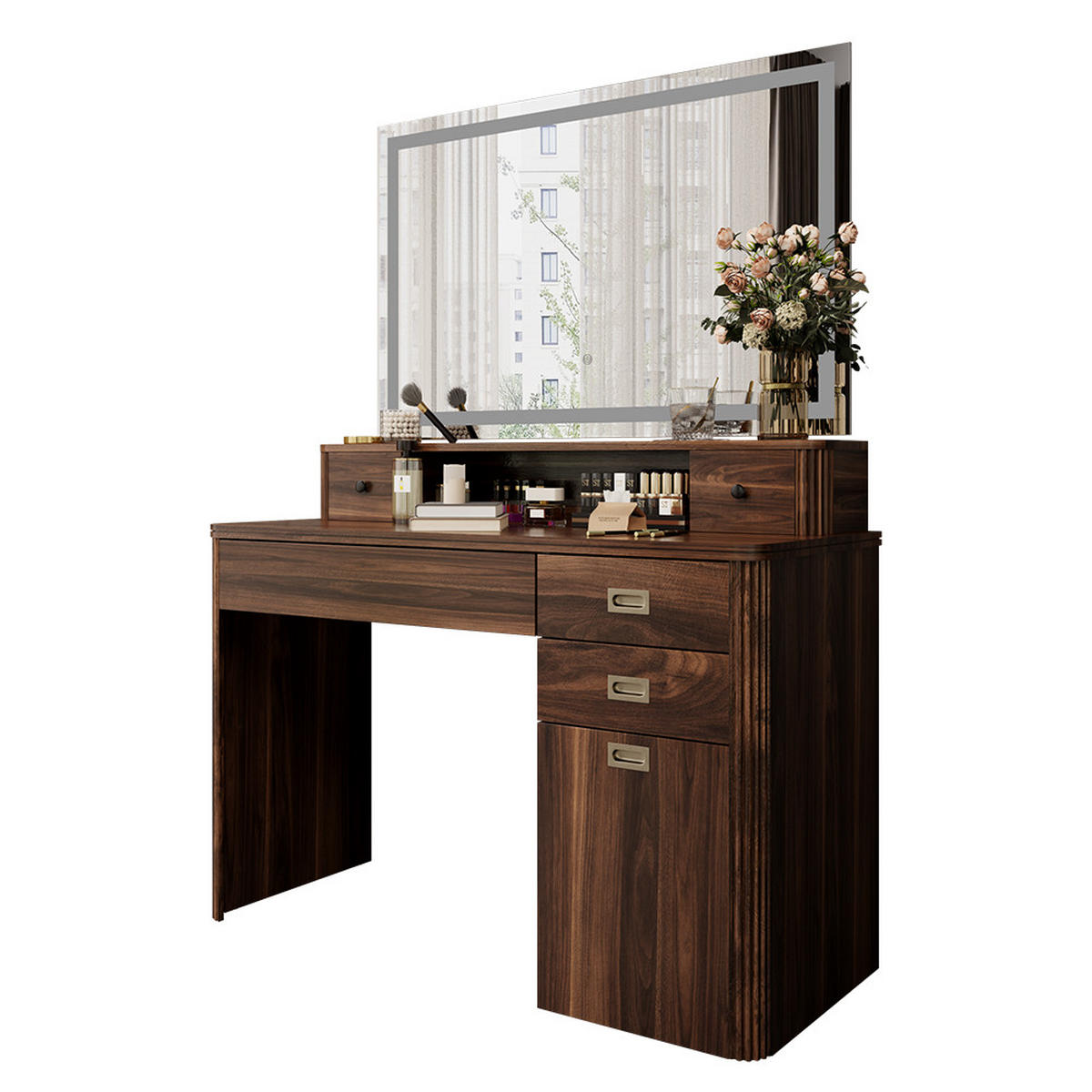 SCHMINKTISCH Neria Eiche rustikal 120 cm mit LED-Spiegel - Wildeiche, Holzwerkstoff (120/93.5/50cm) - Vicco