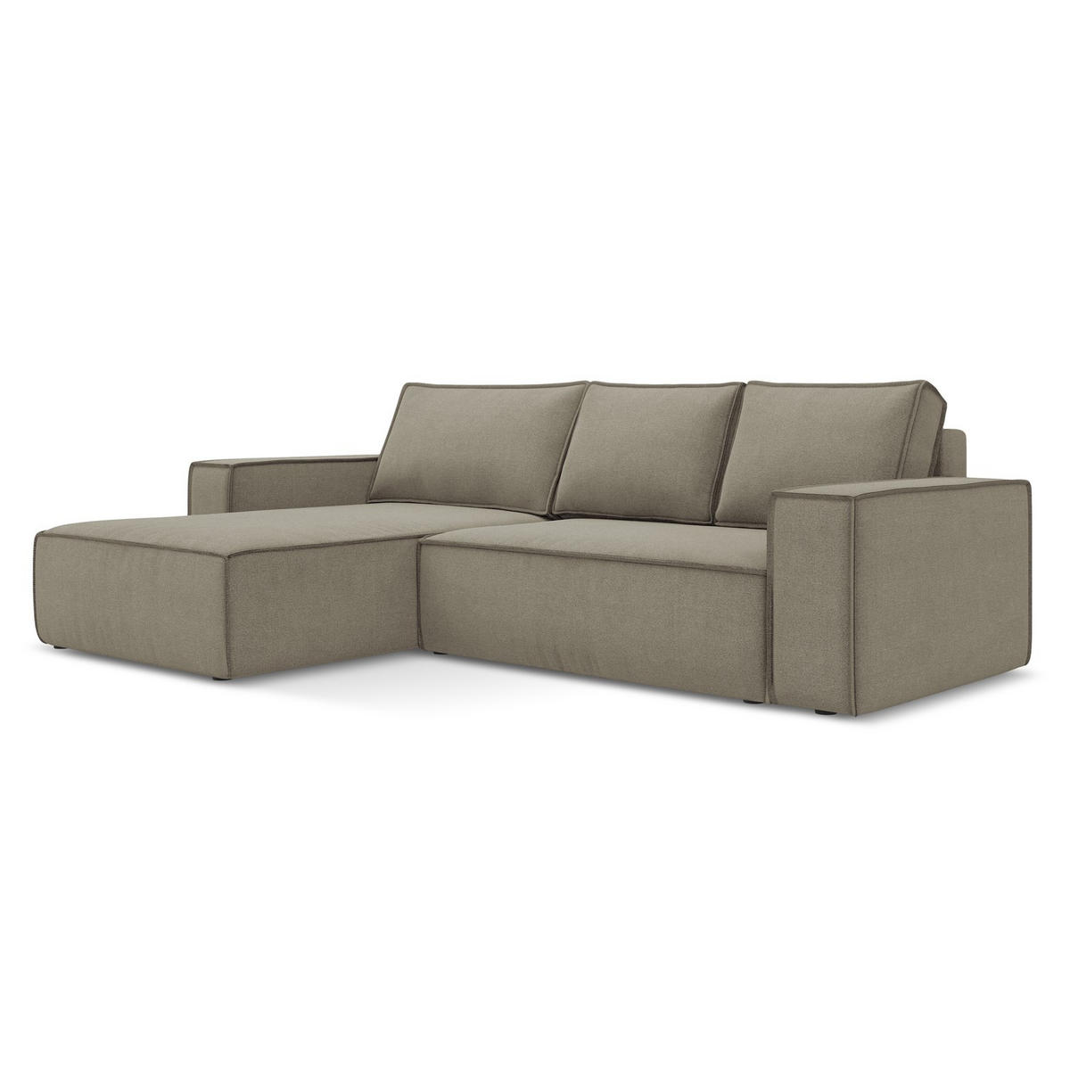 ECKSOFA mit Schlaffunktion Strukturstoff Stoff Beige - Beige/Schwarz, Kunststoff/Textil (185/290cm) - LaMiaSofa