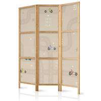 PARAVENT Japanischer 3-tlg 135x172 cm Retro Autos f r Kinder - Beige, Holz/Textil (135/172/3cm) - Muralo