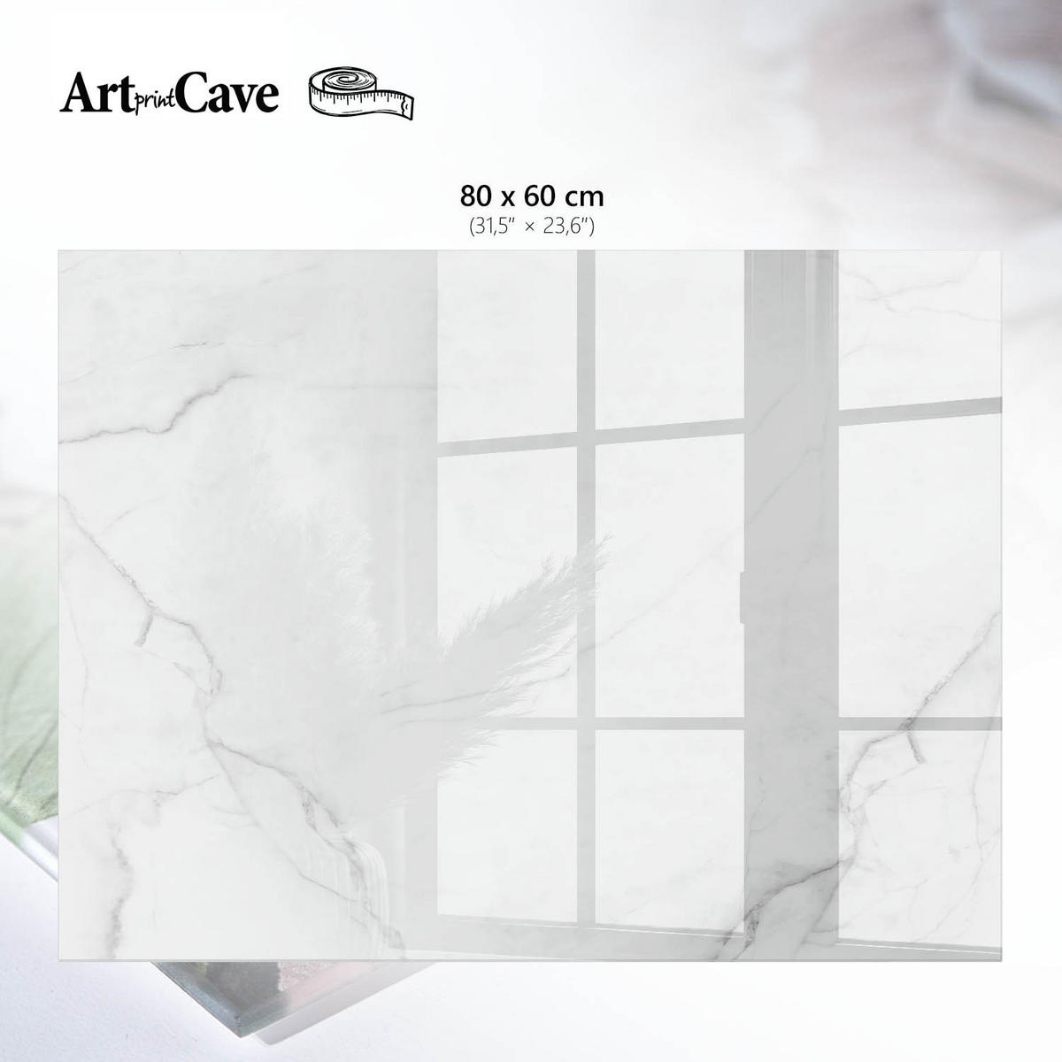 GLASPLATTE 80x60 cm – Weißer Marmor - Gelb, Glas (0.4/80/60cm) - ArtPrintCave