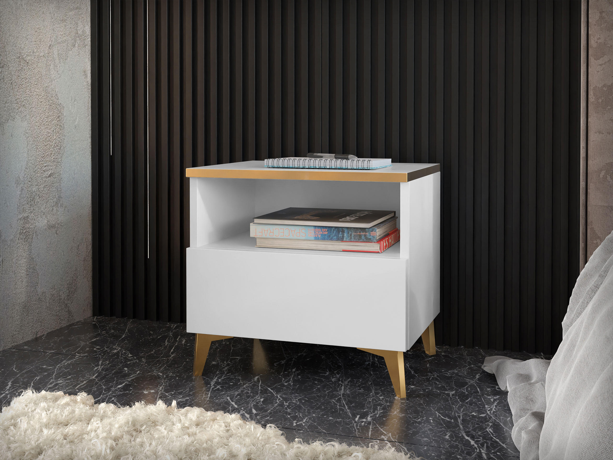 NACHTTISCH Alrik 1SZ - Goldfarben/Weiß, Holzwerkstoff/Kunststoff (50/50/40cm) - MIRJAN24