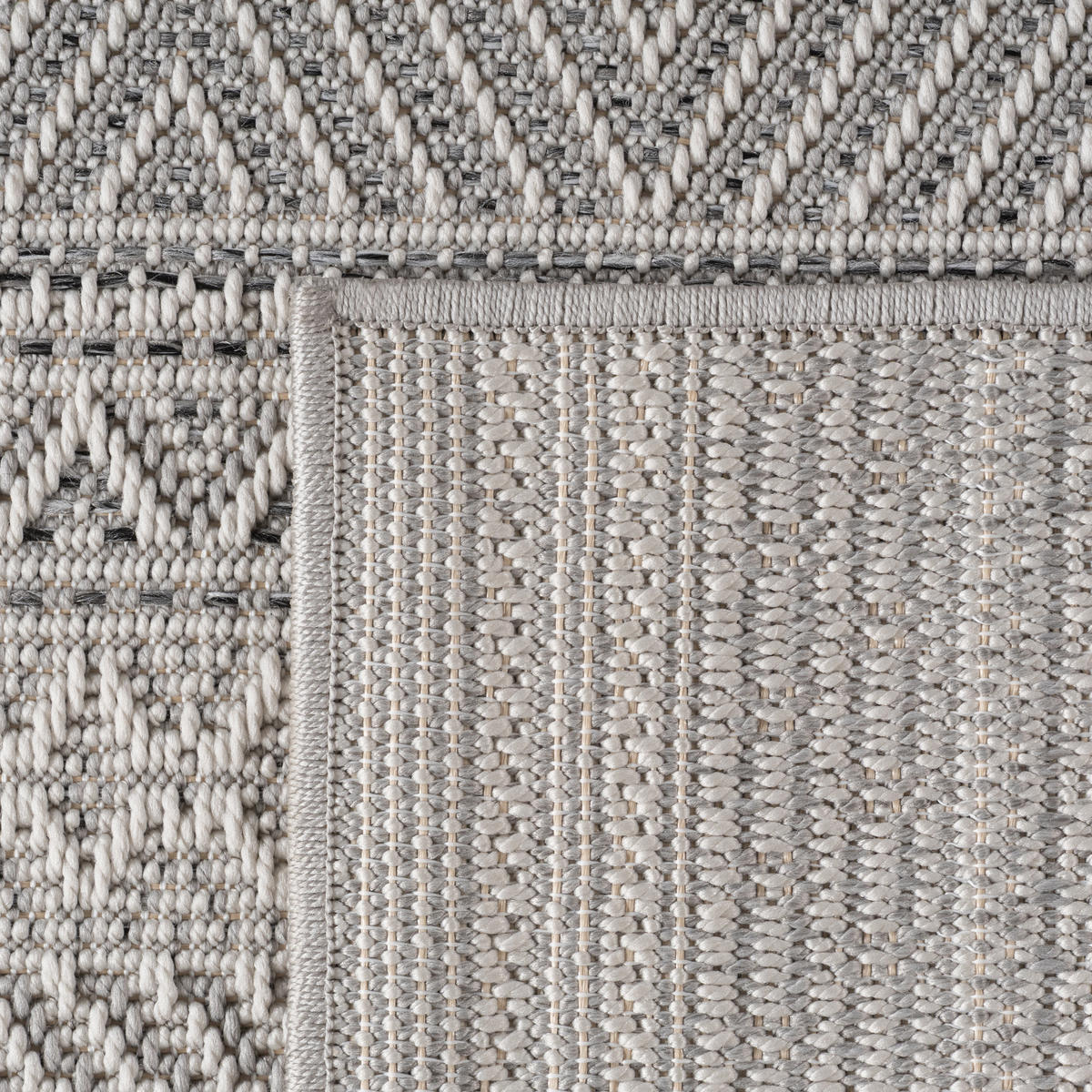 TEPPICH Outdoor Flachgewebe Ethno Muster Polypropylen Balkon Grau Rechteckig 280x370 - Grau, Textil (280/370cm) - KADIMA DESIGN