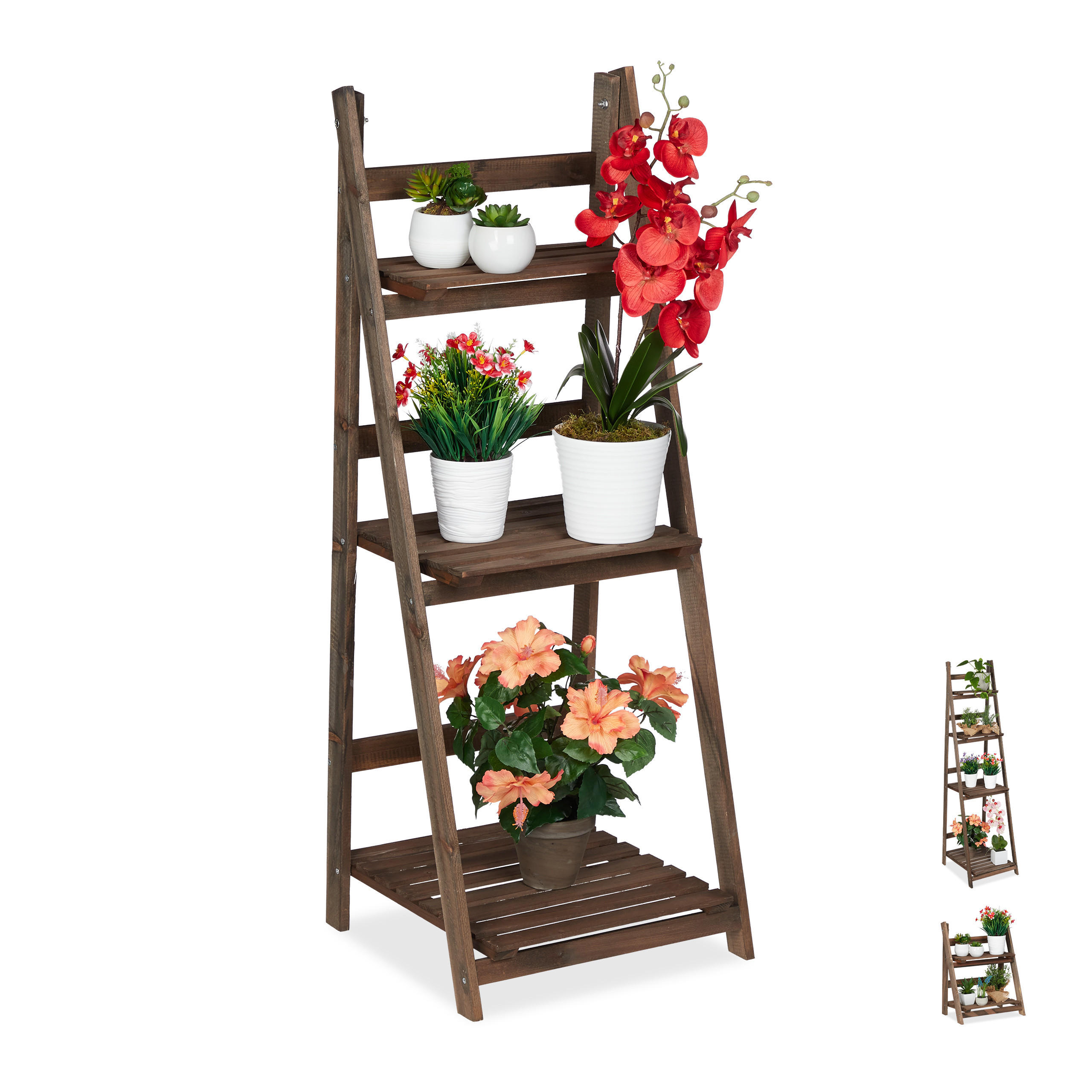BLUMENTREPPE - Dunkelbraun, Holz (41/108/40cm) - Relaxdays