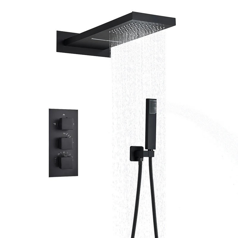 THERMOSTAT Duscharmatur 3-Wege, Schwarz - Schwarz, Metall (52/20/22cm) - Kaket