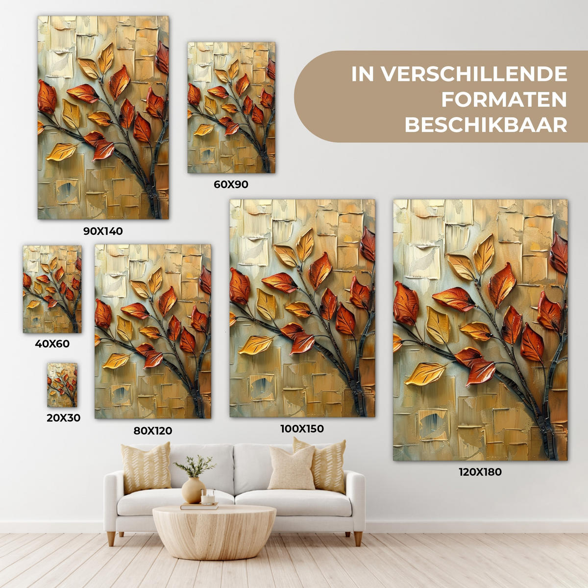 LEINWANDBILD Baum - Abstrakt - Natur - Kunst Wanddeko Schlafzimmer 60x90 cm - Goldfarben, Textil (60/90cm) - MuchoWow