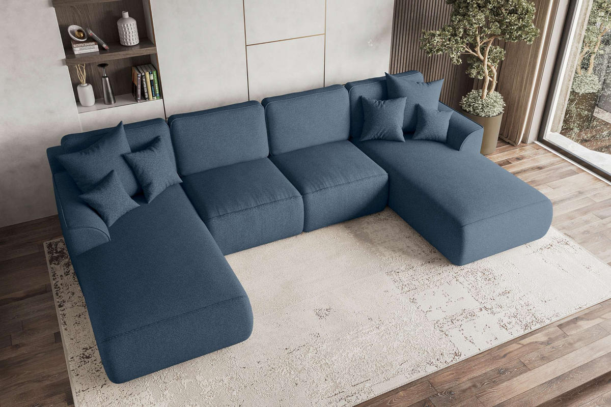 WOHNLANDSCHAFT GUSTO Strukturstoff Dunkelblau inkl. Schlaffunktion - Chromfarben/Dunkelblau, Kunststoff/Textil (306/96/194cm) - 99rooms