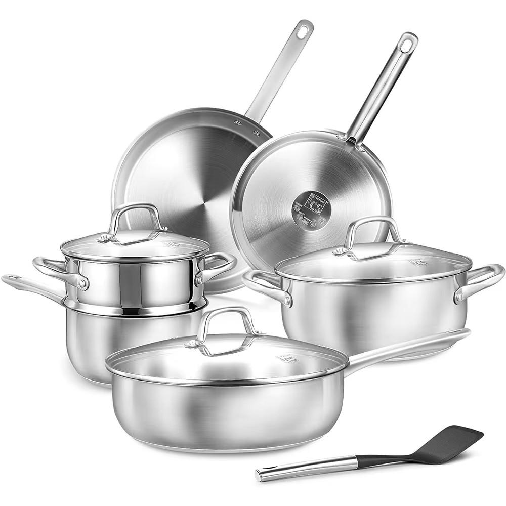 KOCHTOPFSET 10-teilig Edelstahl Pfannen & Töpfe Induktion geeignet - Silberfarben, Metall - Bextcok