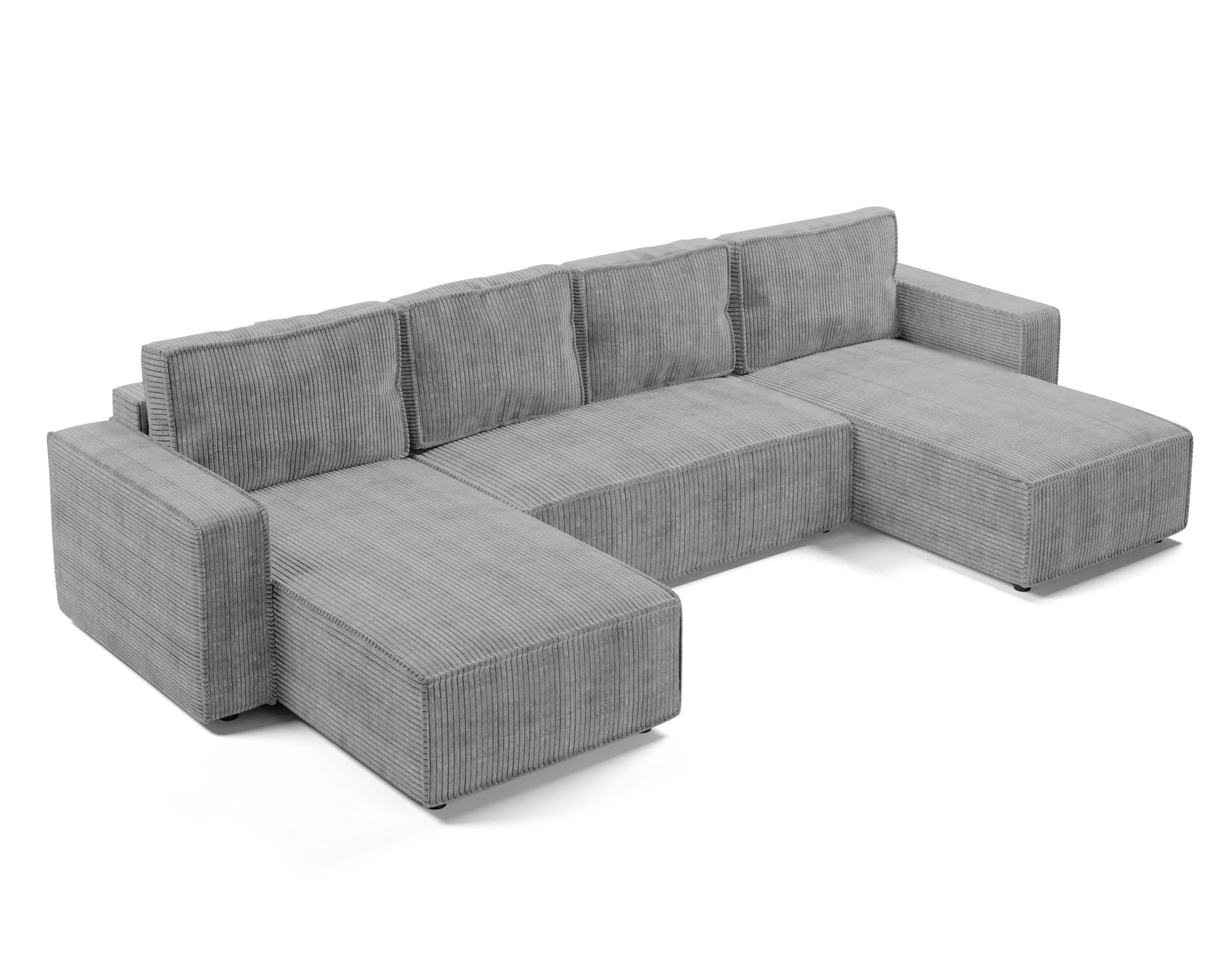 WOHNLANDSCHAFT Aydin U Form Hellgrau 338/169/85 cm Cord mit Schlaffunktion - Hellgrau/Schwarz, Kunststoff/Textil (338/85/169cm) - AX Living