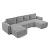WOHNLANDSCHAFT Aydin U Form Hellgrau 338/169/85 cm Cord mit Schlaffunktion - Hellgrau/Schwarz, Kunststoff/Textil (338/85/169cm) - AX Living