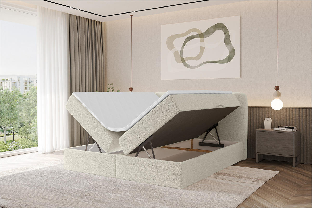 BOXBETT mit Matratze H4 - NINA - 160x200 cm - Beige - Sandfarben, Holzwerkstoff (160/200cm) - ALTDECOR