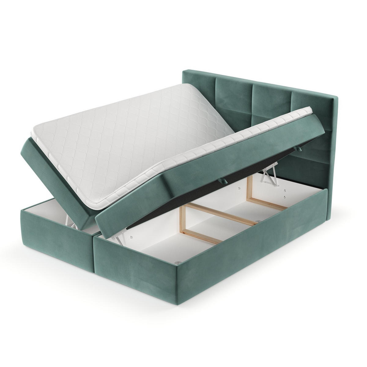 BOXBETT Oris 140/200 cm Türkis im Kronos Stoff - Türkis/Schwarz, Holz/Holzwerkstoff (140/200cm) - AltaBeds