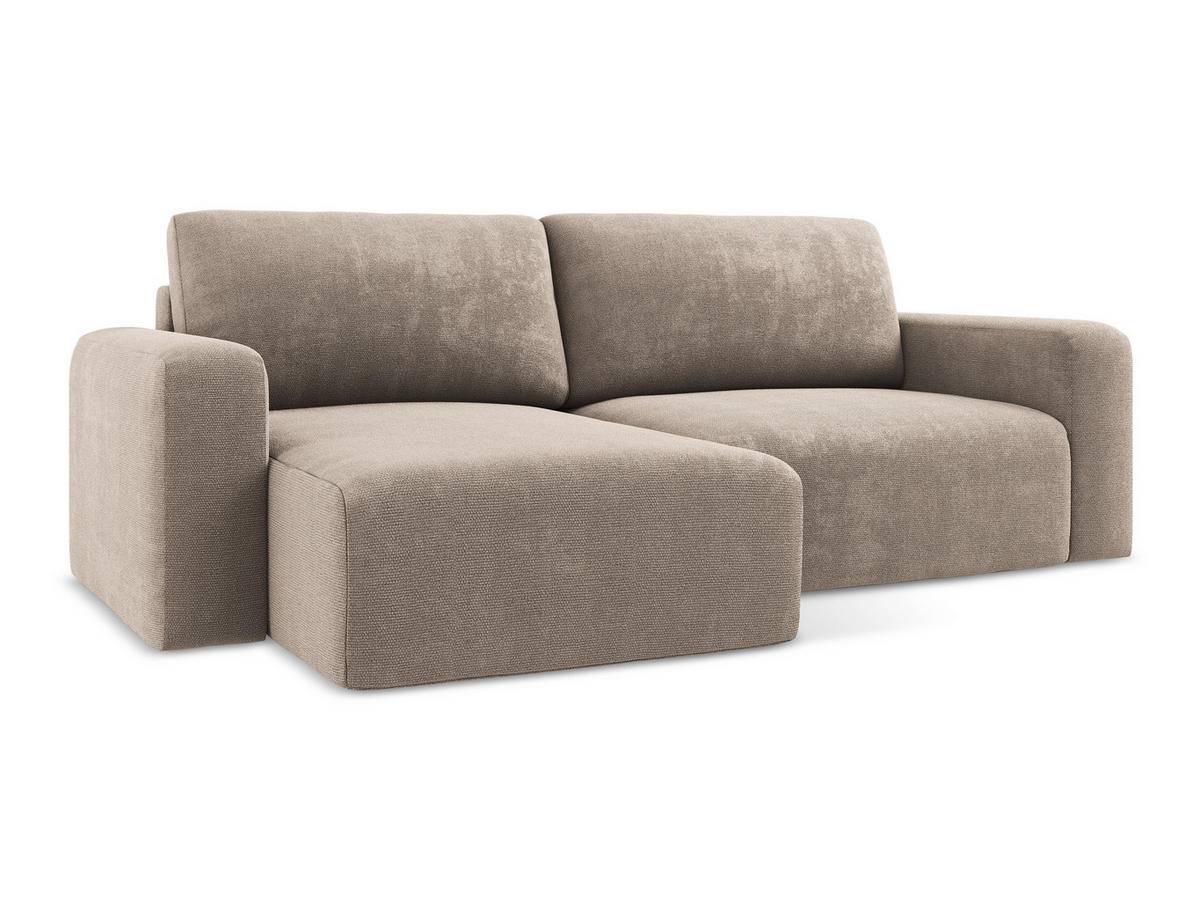 ECKSOFA mit Schlaffunktion links Chenille Stoff Beige - Beige/Schwarz, Kunststoff/Textil (149/244cm) - Makamii