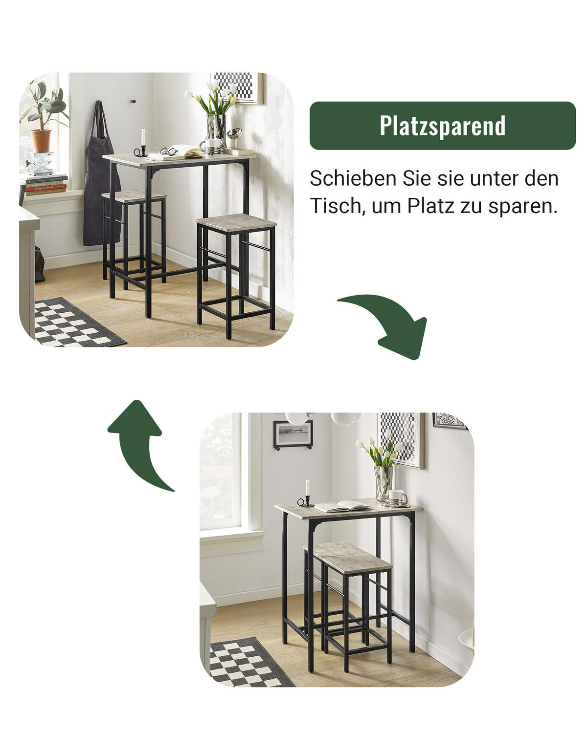 BARTISCH + 2 x BARHOCKER - Grau, Holzwerkstoff (80/88/50cm) - SoBuy
