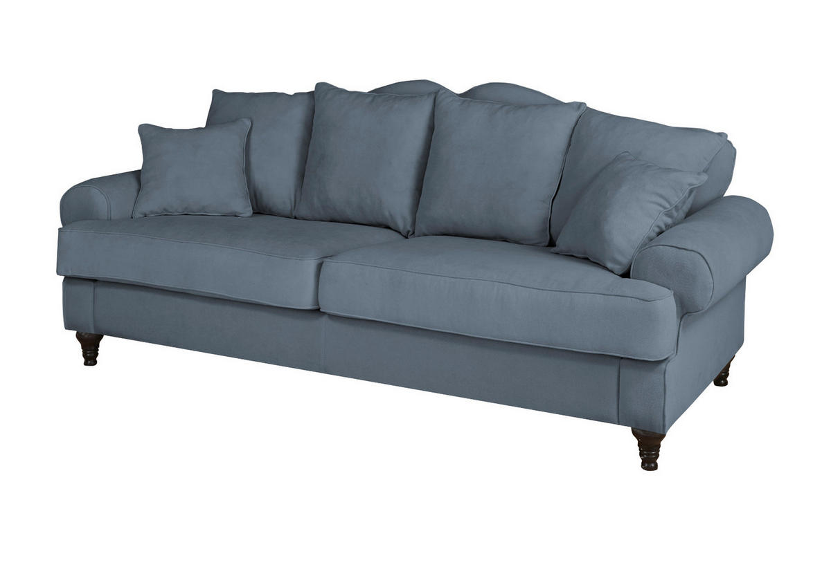 SOFA blau Landhaus, Couch 3,5-Sitzer 230 cm - Blau, Holz/Textil (230/95/100cm) - Furn.Design