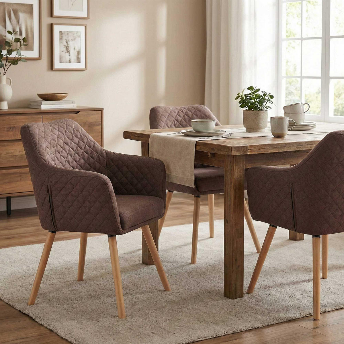 ESSZIMMERSTUHL Stoff Braun - Eukalyptusholzfarben/Braun, Holz/Textil (63/84/61cm) - CLP