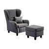 OHRENSESSEL mit HOCKER, hoher Sitzkomfort durch Wellenunterfederung B90/H98/T76 cm, Strukturstoff Grau / 18001 - Schwarz/Grau, Holz/Textil (90/98/76cm) - luma-home
