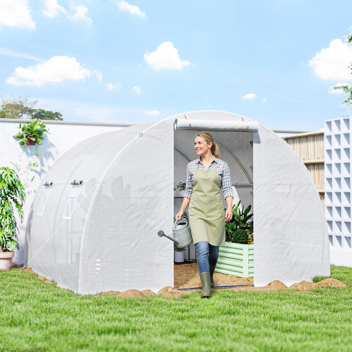 GEWÄCHSHAUS DE-12057 9 m² mit 4 Fenstern Weiß - Weiß, Kunststoff (300/200/300cm) - ComfortXL