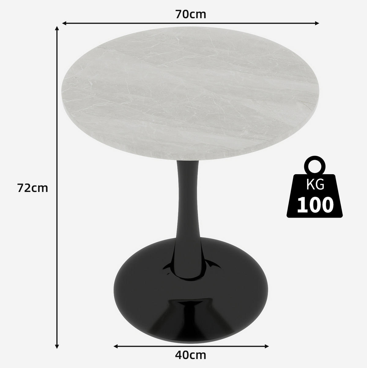 COUCHTISCH 70.1 cm schwarz/weiß aus Kunstmarmor mit runder Tischplatte - Schwarz, Stein (70/70/72cm) - OKMYHOME