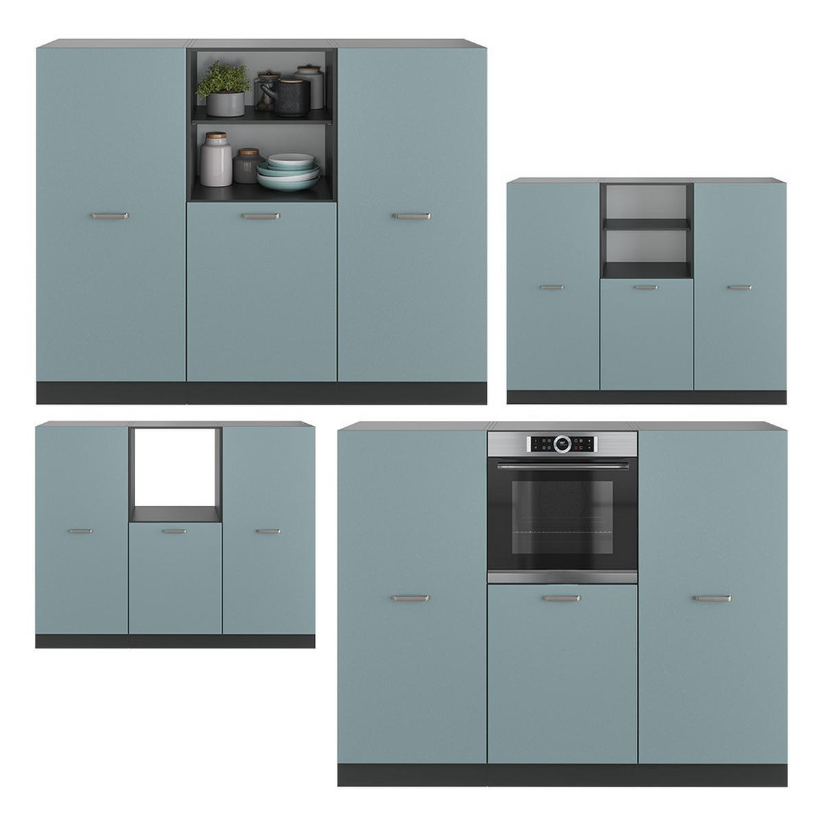 EINBAUKÜCHE R-Line Blau-Grau/Anthrazit 180 cm ohne Arbeitsplatte - Anthrazit/Blaugrau, Holzwerkstoff (180/143/46cm) - Vicco
