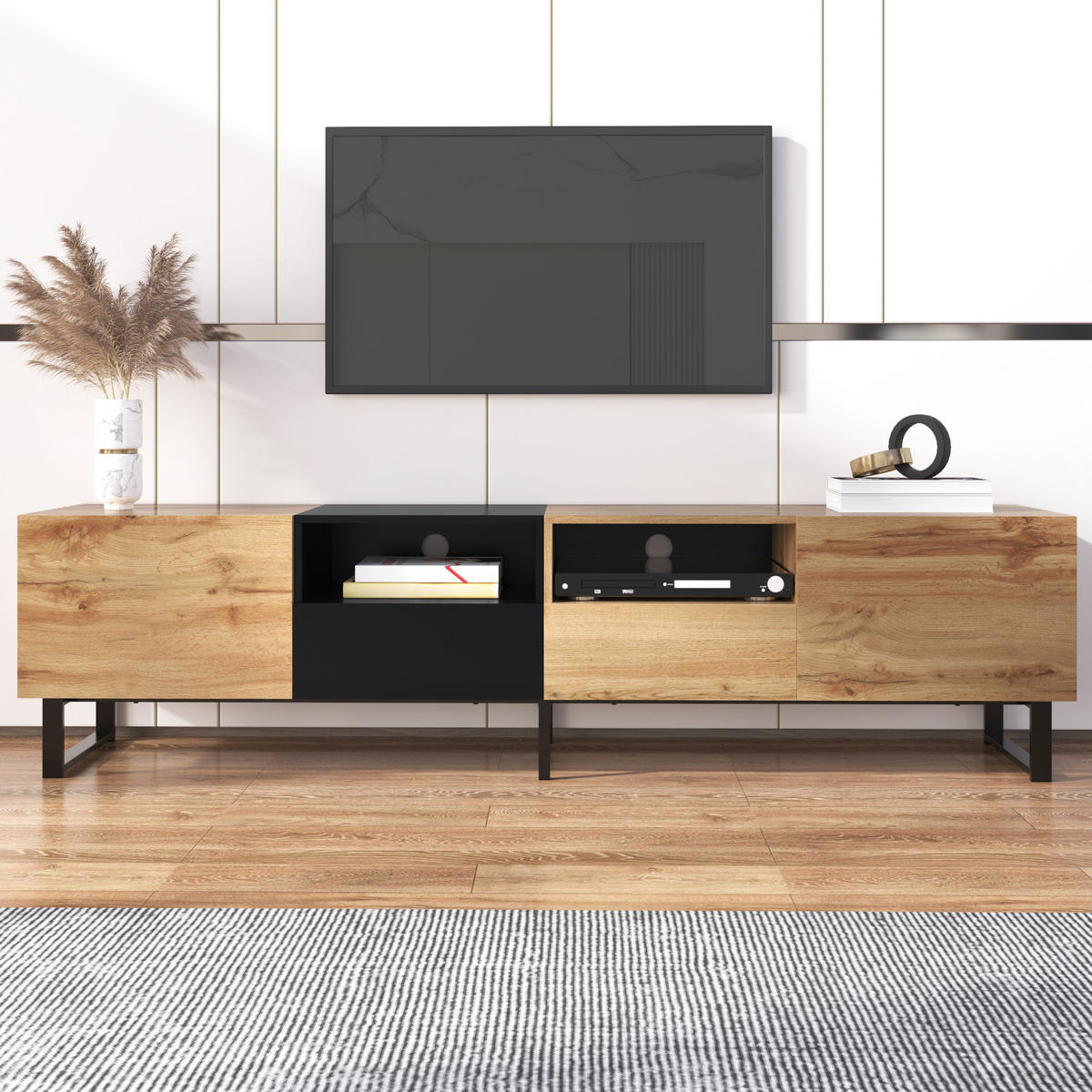 TV-SCHRANK Lowboard Holzoptik schwarz Stauraum - Naturfarben, Holz (190/48/38cm) - Fortuna Lai
