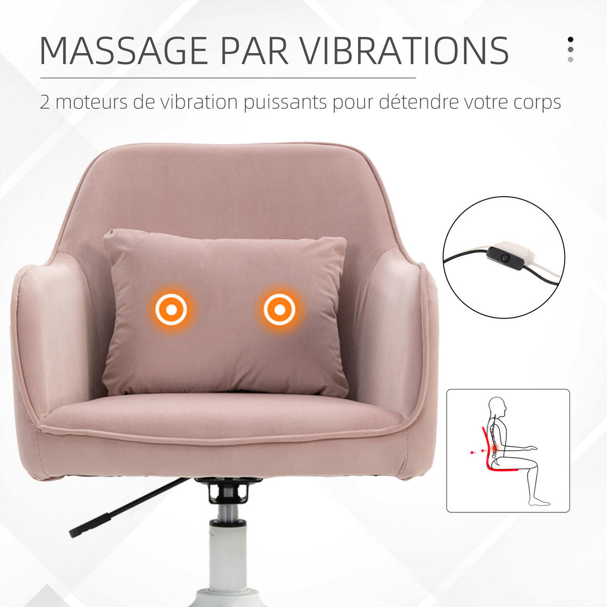 DREHSTUHL DE-11650 Samt mit integrierter Massagefunktion Rosé - Pink, Textil (70/86/55cm) - ComfortXL