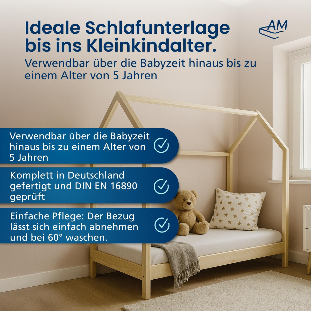 BABYMATRATZE 60/120 cm - 9cm Höhe & Viskose Bezug - Weiß, Textil (60/120cm) - AM Qualitätsmatratzen