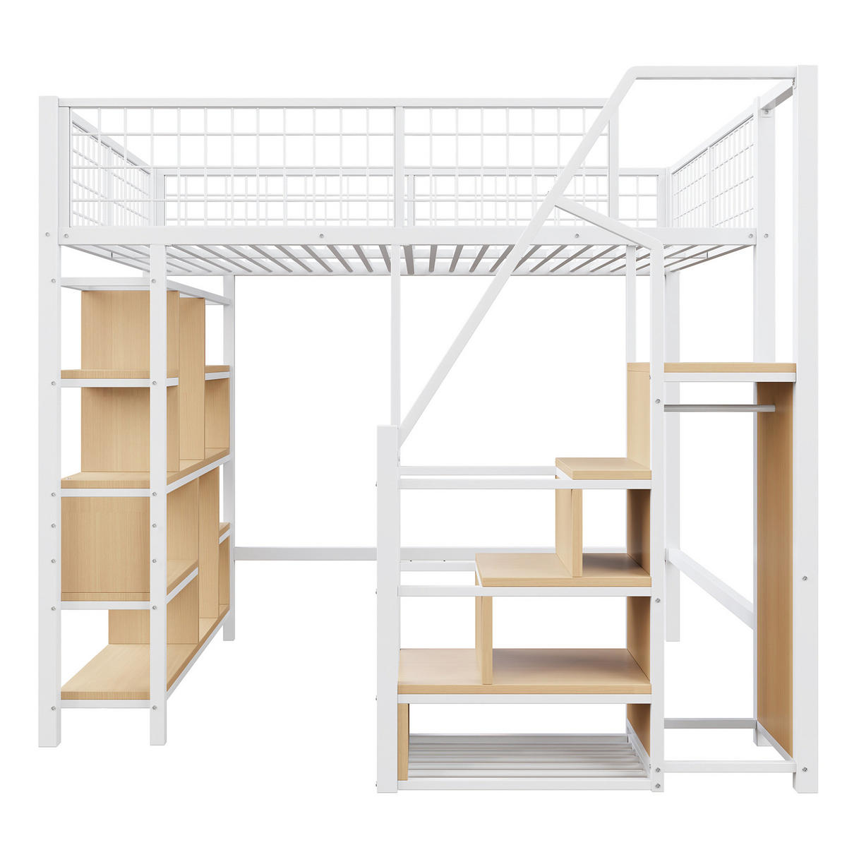 HOCHBETT 140/200 cm in Weiß mit Stauraumtreppe und vielseitigem Unterbettbereich - Weiß, Metall (140/200cm) - Flora Grace