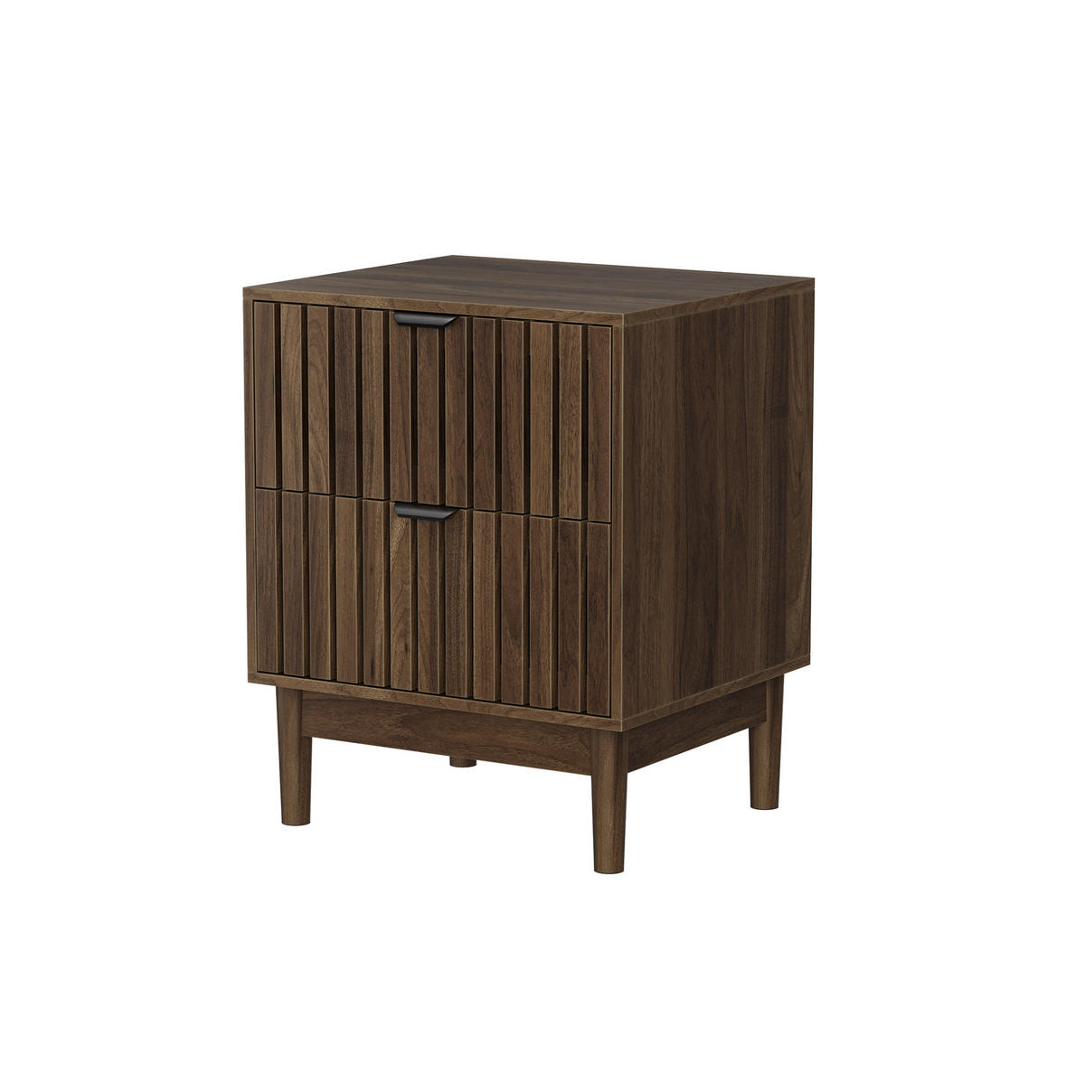NACHTTISCH aus MDF und Holzwerkstoff 45x39x56,5 cm Walnuss mit 2 Schubladen und offenem Fach im Lattenrost-Design - Walnussfarben, Holzwerkstoff (45/56.5/39cm) - Modfu