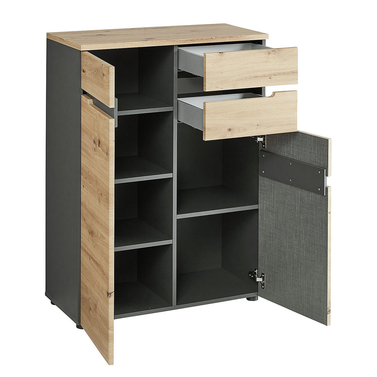 KOMMODE - Eiche Artisan Dekor / Graphit - 80 cm - Schwarz/Braun, Holzwerkstoff/Kunststoff (80/107/38cm) - home24