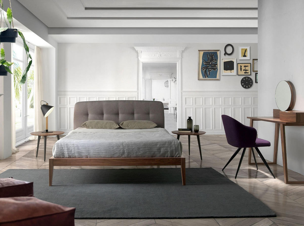 BETT Bett mit grauem Stofftufting 172/217/98 cm - Walnussfarben/Grau, Textil - ANGEL CERDA