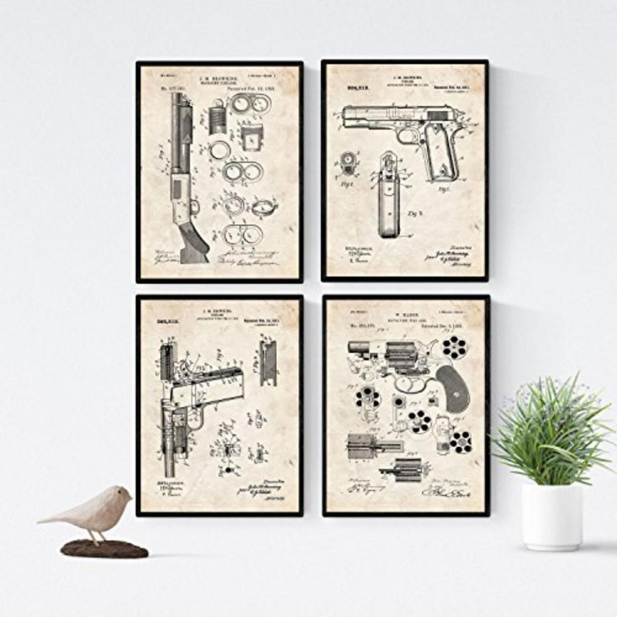 POSTER Set mit 4 Jahrgang Waffen Patent A4 Rahmenlos - Klar, Papier (29.7/3cm) - Nacnic