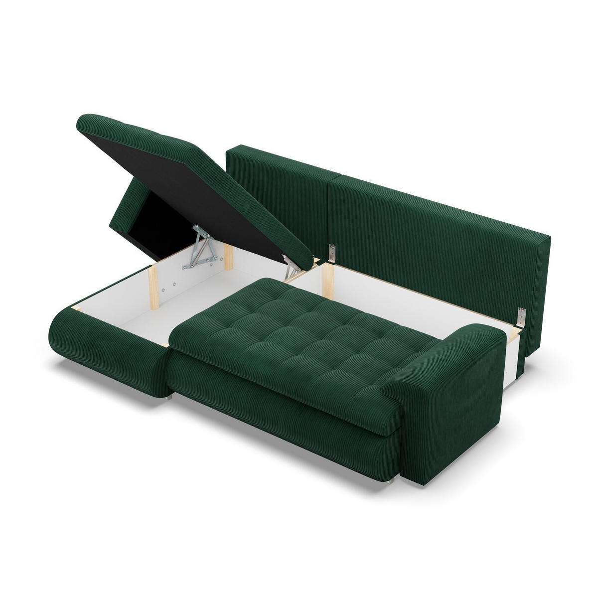 ECKSOFA LINKS MIT SCHLAFFUNKTION FORESTA, Cord - Dunkelgrün - Grün, Textil (230/159cm) - Mebligo