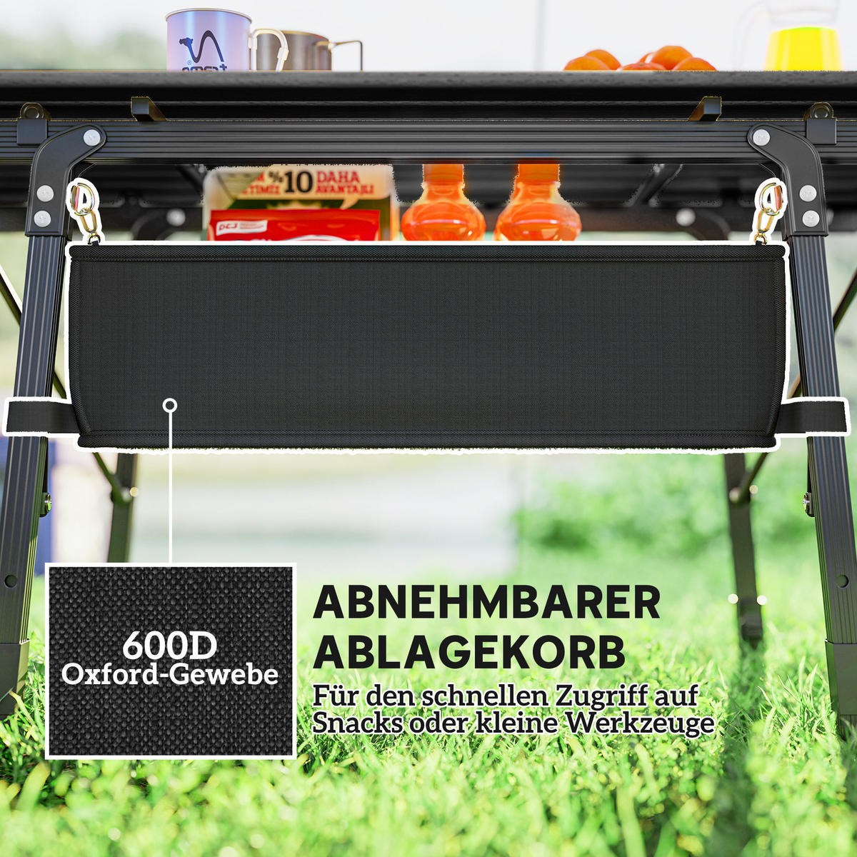 CAMPINGTISCH 90/55/45-66 cm schwarz aus Aluminium klappbar - Schwarz, Metall (90/55/66cm) - OKWISH