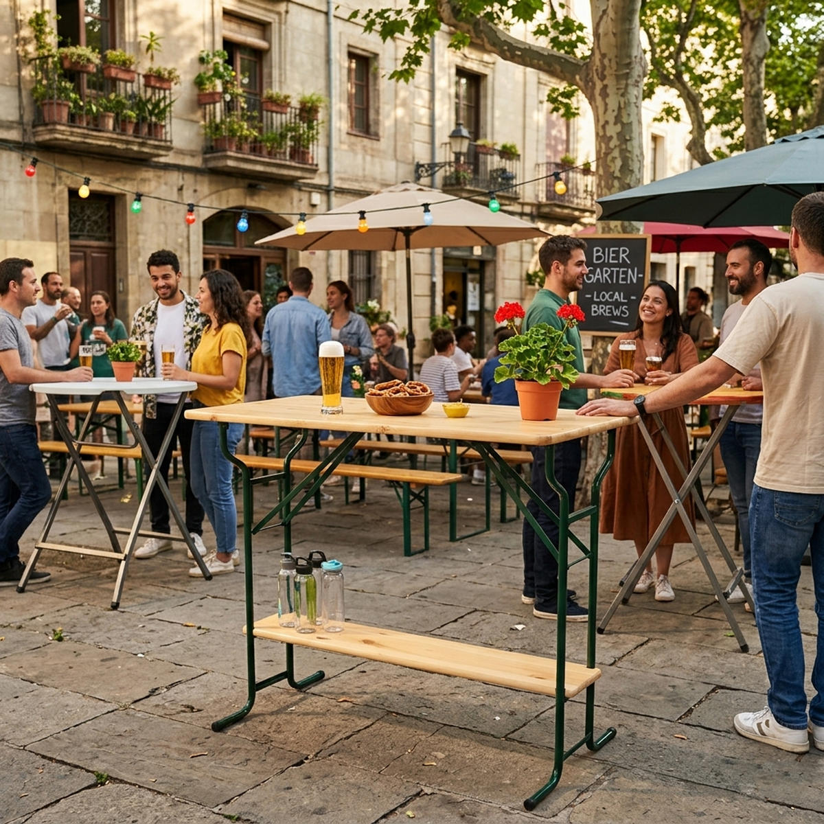 STEHTISCH Mino - 113cm klappbar, Bistrotisch Metall + Holz lackiert, Bartsich mit Fuss-Stütze - Braun, Metall (70/113/110cm) - TPFGarden