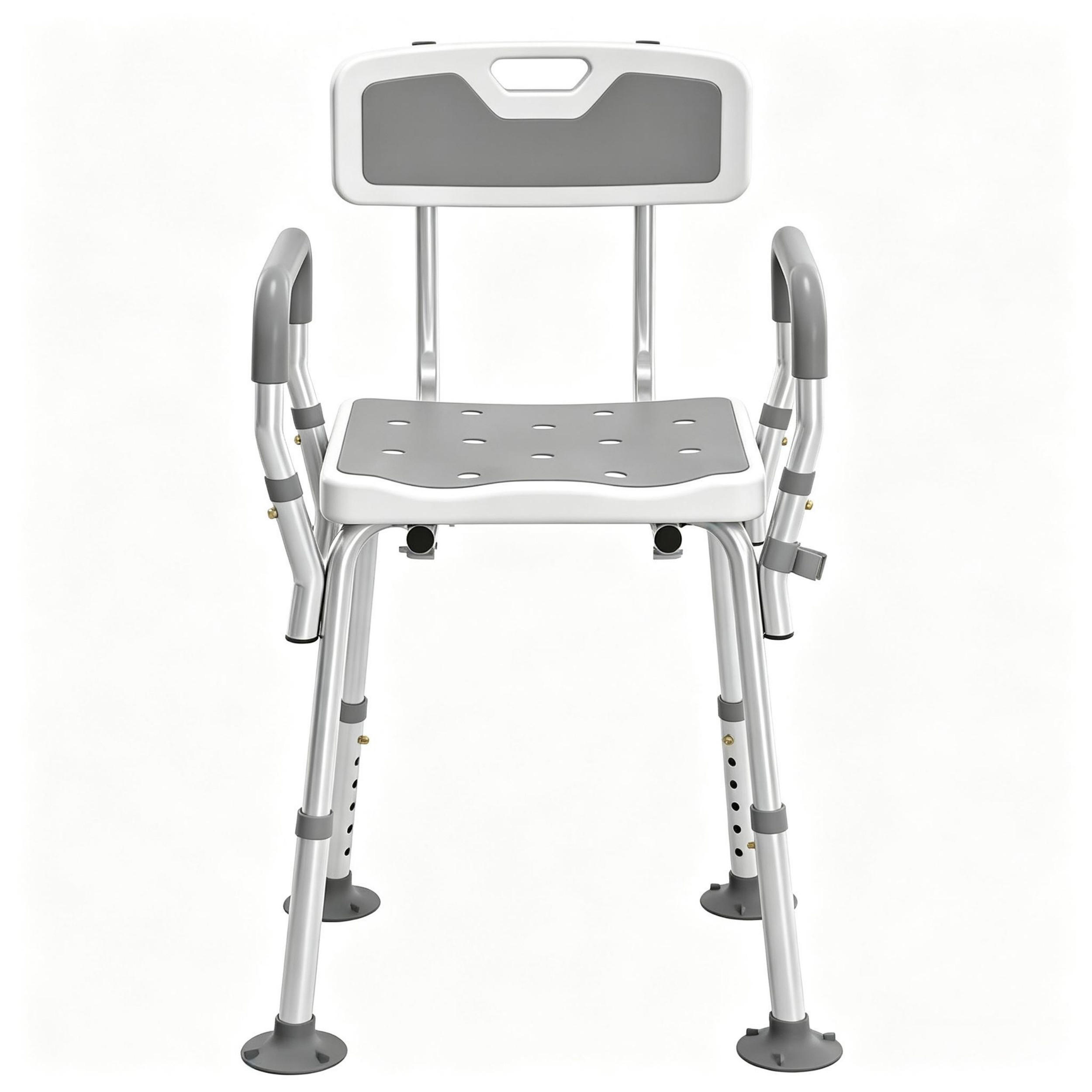 DUSCHSTUHL höhenverstellbar mit Rutschschutz, DE-42180, Weiß/Hellgrau - Grau, Kunststoff/Metall (53.5/74/56.5cm) - ComfortXL