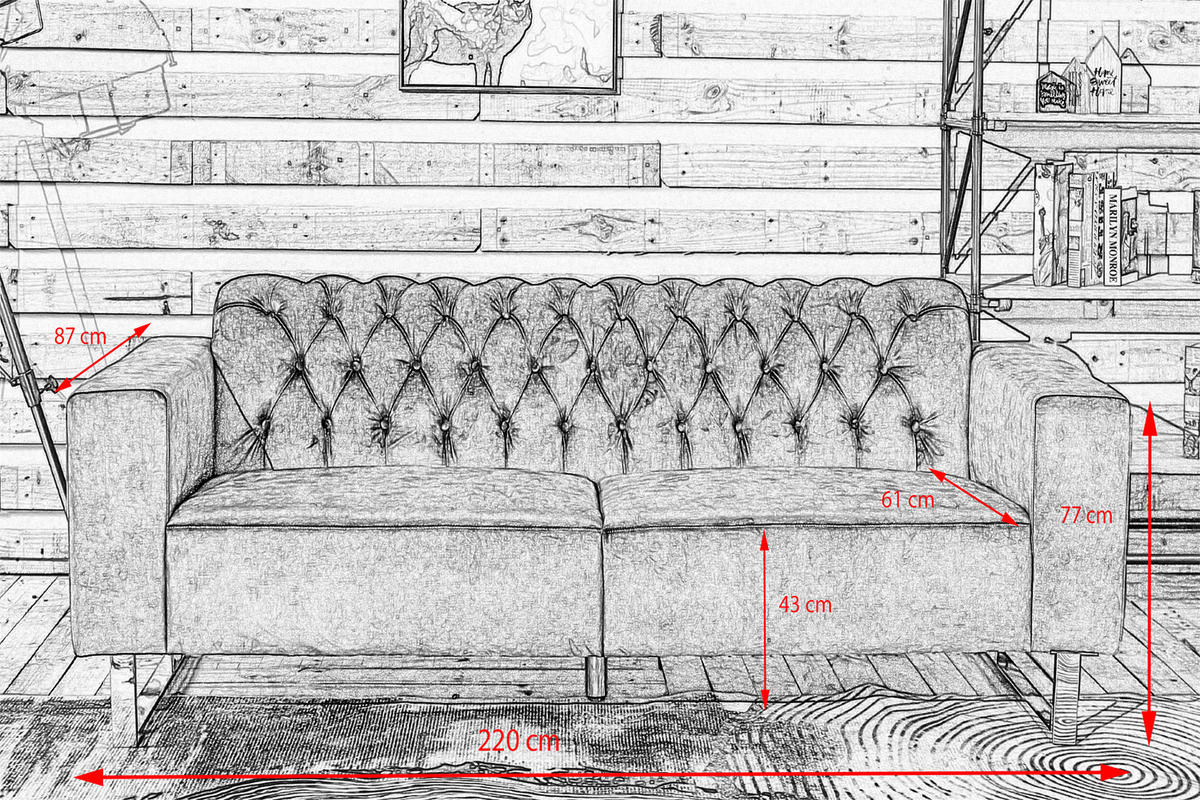 SOFA NILO Grau Velvet - Anthrazit/Silberfarben, Textil (220/77/87cm) - KAWOLA