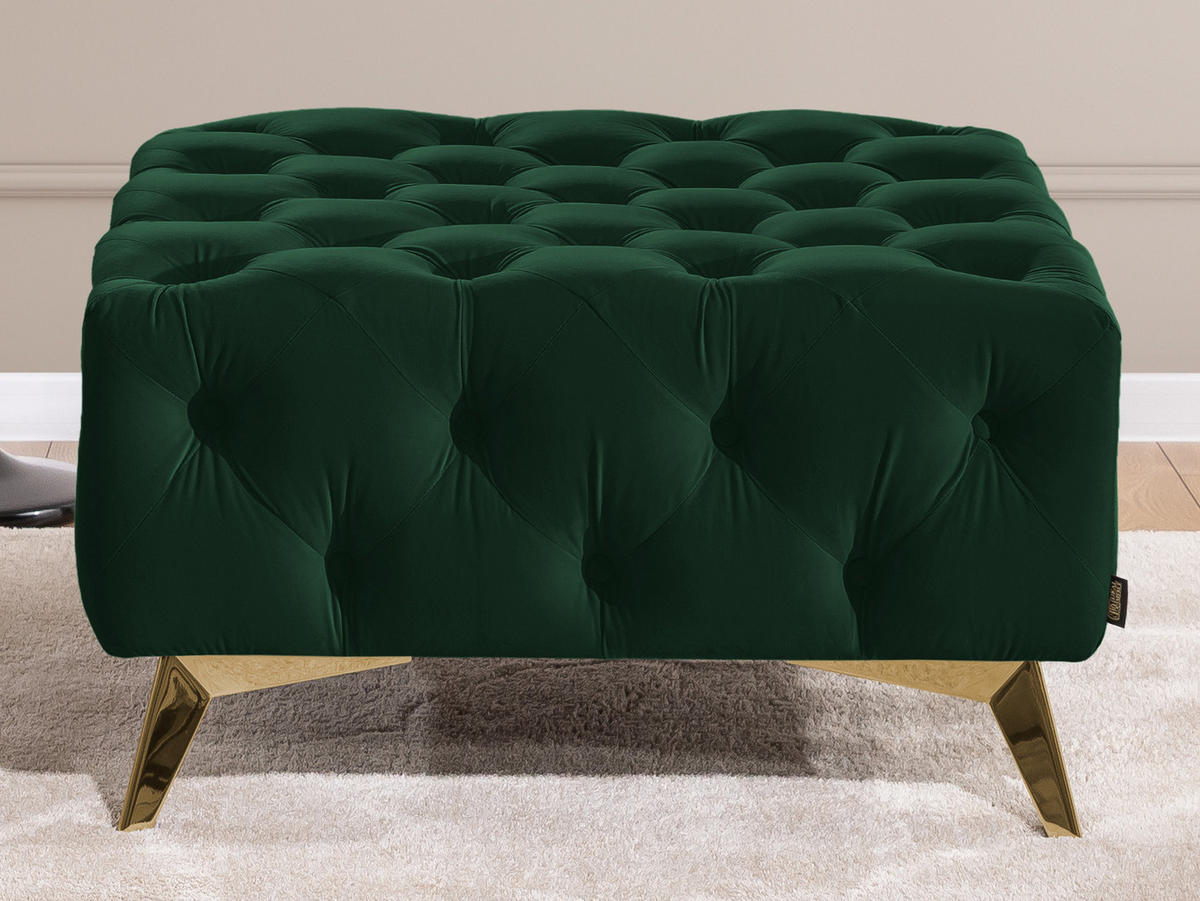 HOCKER Chesterfield Whitby Flaschengrün Samt mit goldenen Füßen - Dunkelgrün/Goldfarben, Holz/Textil (80/45/80cm) - S-Style Möbel