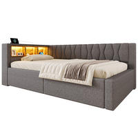 DENNÍ POSTEL 90x200cm Pohovka Úložná LED USB Šedá - šedá, přírodní materiály (90/200cm) - FLIEKS