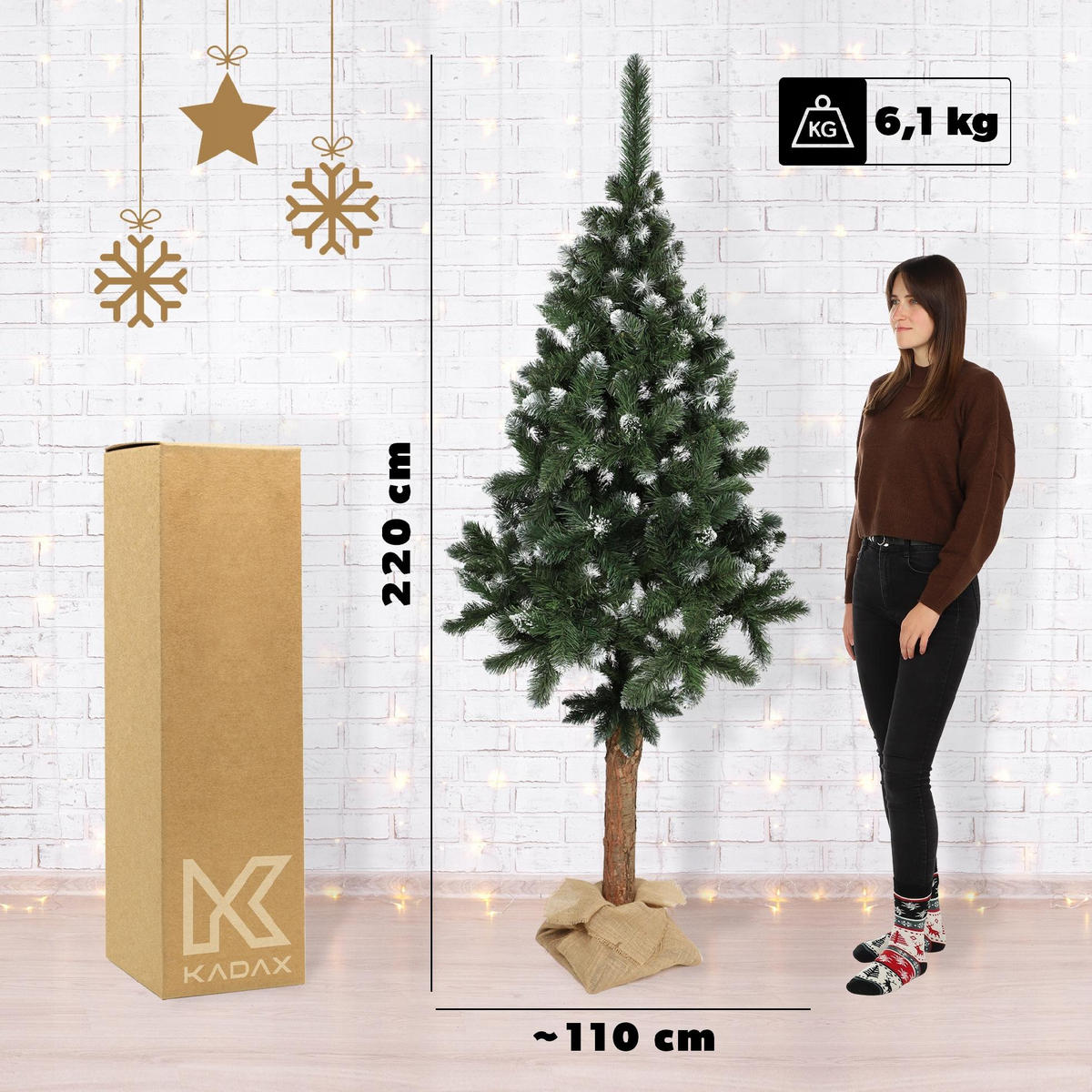 KADAX Künstlicher Weihnachtsbaum auf Stamm, Diamant, 220 cm, Kiefer - Grün, Holz/Kunststoff (220cm) - KADAX