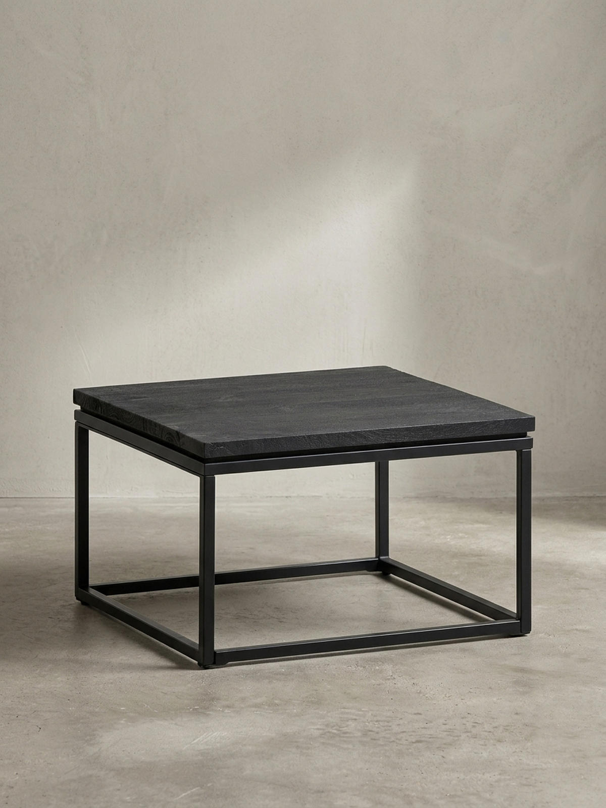 COUCHTISCH aus Mango Massivholz und Metall, Quadratisch, Natürliche Holzmaserung, Schwarz 60 x 60 x 35 cm - Schwarz, Holz/Metall (60/60/35cm) - KADIMA DESIGN