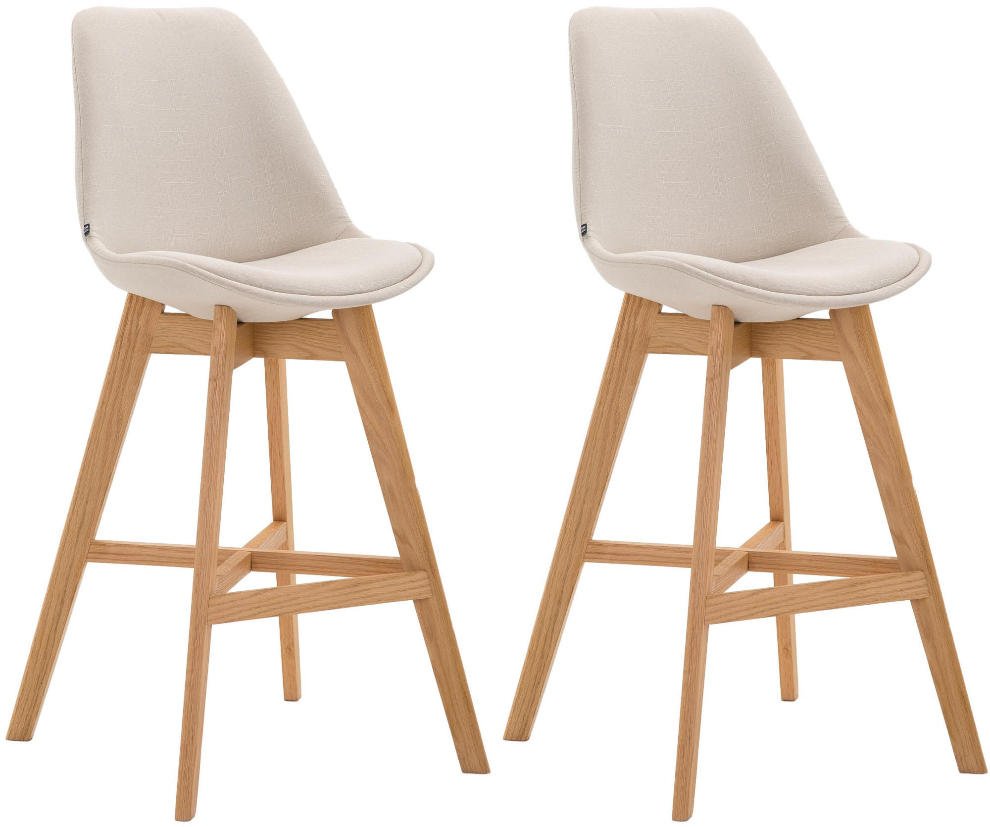 BARHOCKER 2er Set Stoff creme - Eukalyptusholzfarben/Creme, Holz/Textil (48/112/56cm) - CLP